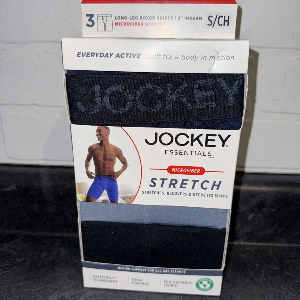 jockey essentials men's size small long leg boxer brief 8 inch inseam